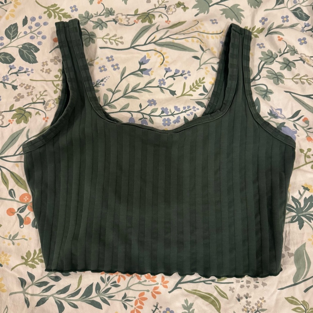 Aerie Dark Green Ribbed Crop Tank Top – Size M
